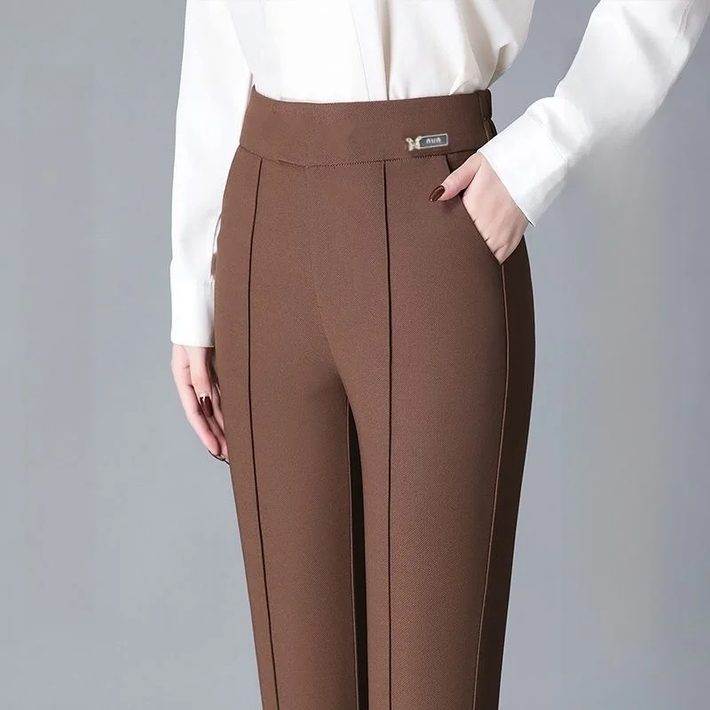 Slim Fit High Waist Wide Leg Pants Women's Casual Trousers Elastic Micro Flared Pants Long Thin Material Versatile Style