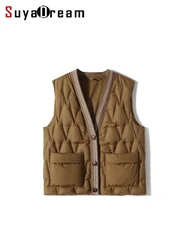 SuyaDream, Woman Down Coat , 95%Goose Duck Down Fill, V Neck, Quilted Winter Parkas, 2023 Fall Winter Warm Vests