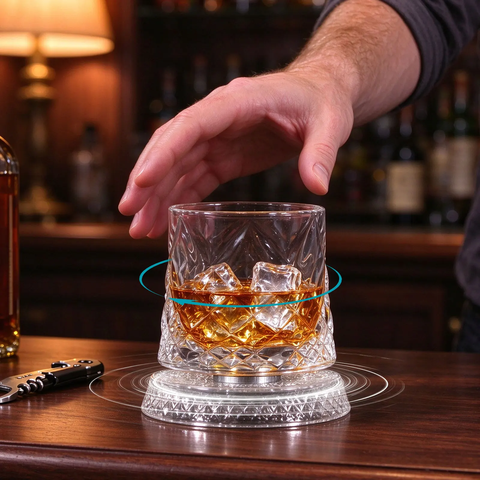 2Pcs 280ml Rotating Whiskey Glass With Glass Base Crystal Rum Glass Cocktail Party Drinking Gift Creative Crystal Beer Glass