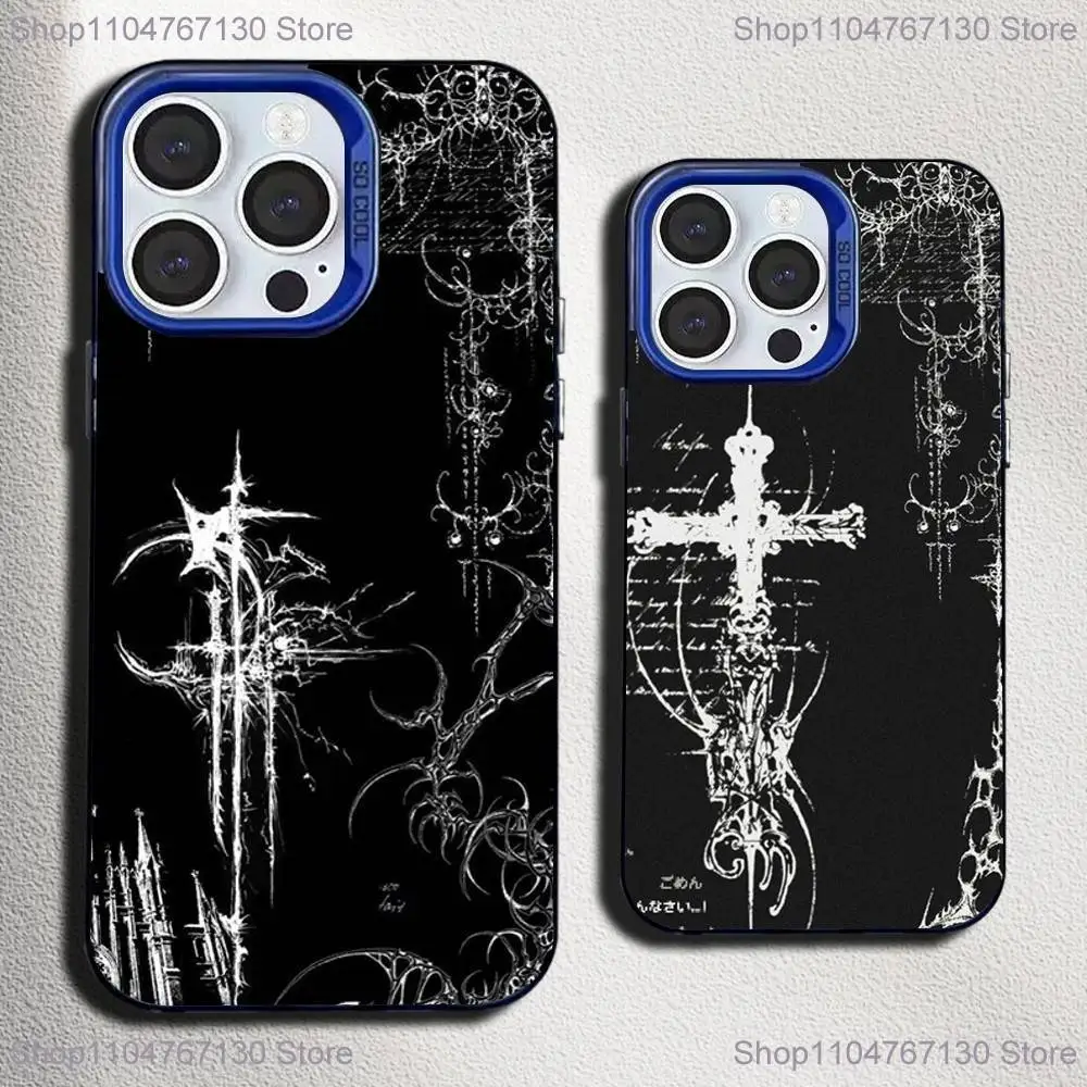 

Cyber Sigil Cross Phone Case For iPhone 16,15,14,13,12,11,Mini,Pro,SE,MAX Blue Matte Silicone Cover