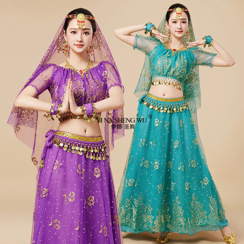 

Женский танцевальный костюм Болливуда, верхняя юбка, сари, фестиваль, индийский танцевальный наряд, длинная юбка с цветком для индийского танца на Хэллоуин