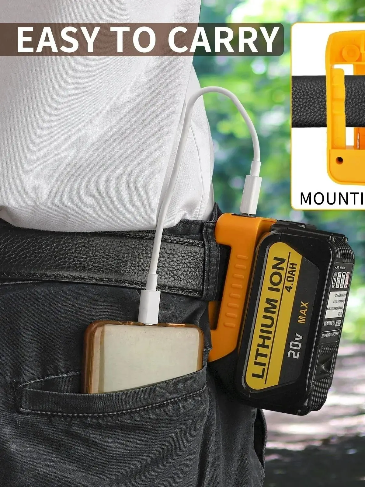 1 szt. Adapter ładowarki USB do akumulatora Dewalt 18V – Szybkie ładowanie Type-C + Port USB, Uchwyt do mocowania na pasie roboczym — 2