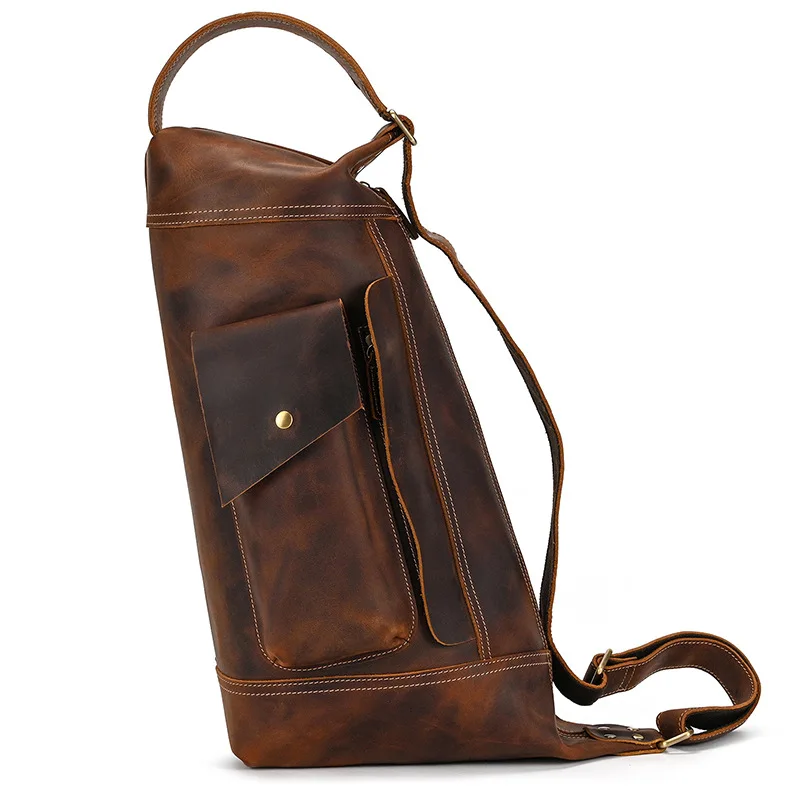 

Men's Genuine Leather Backpack Crazy Horse Leather Daypack Travel Bag Male Laptop Bagpack Unique Bagpack Man Chest Bag