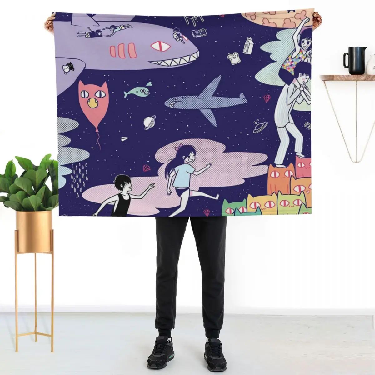 Omori Omocats Throw Blanket Thin Plaid on the sofa Soft Beds Sofas Luxury Thicken Retros Blankets
