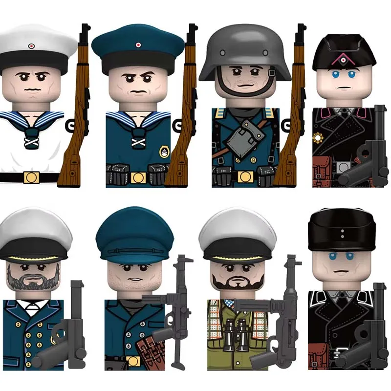 

WW2 Военные Германия Британские итальянские солдаты Фигурки Строительные блоки Армейский воин Пехота с принтом Вафенный пистолет Мальчик Военные кирпичи Игрушки