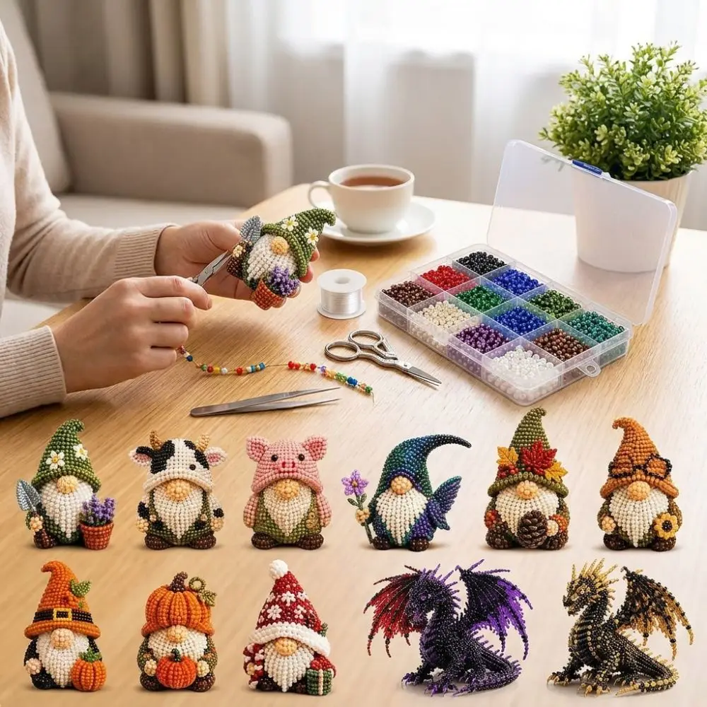 Vibrant Tube Beads 3D Beaded DIY Craft Kit Gnome Educational Handmade Bead Art Set Nativity Dragon Animal Beaded Ornament