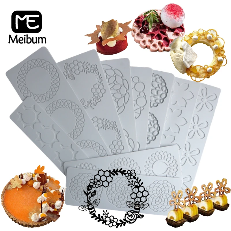 Meibum guirlanda folhas design tapete de renda açúcar artesanato almofada de silicone anel textura sobremesa borda decoração molde de chocolate moldes de bolo