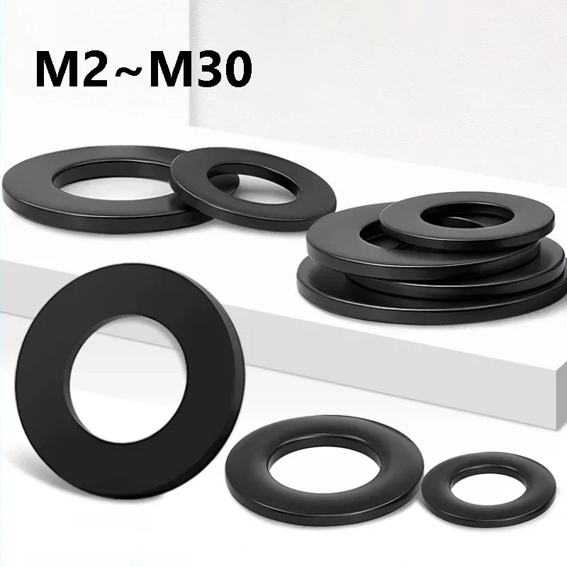 2~50Pcs Carbon Steel Black Flat Washer M2 M3 M4 M5 M6 M8 M10 M12 M14 M16 M18 M20 M22 M24 M27 M30 Plain Gaskets