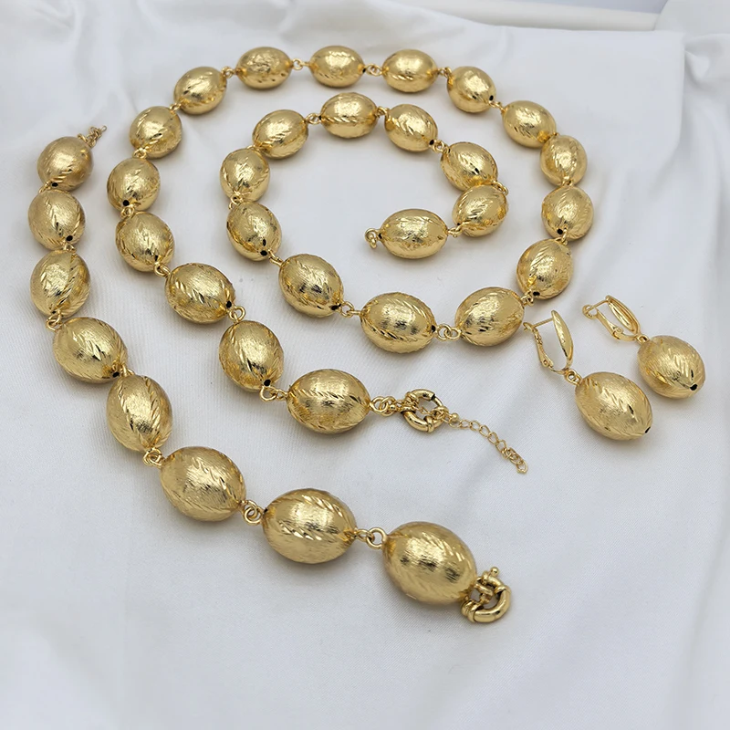 Brazilian Long Necklace Ball Pendant Big Size Drop Earrings Bracelet Bridal Wedding Anniversary Jewellery Bijoux