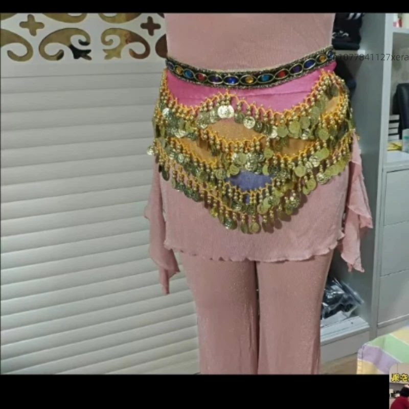 Цепочка на талию для танца живота, набедренный шарф для индийского танца на талии, восточный танец, утяжеленная и удлиненная поясная цепочка с золотыми монетами