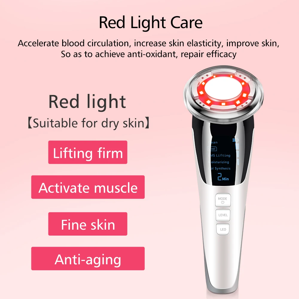 EMS-Massageador Facial Portátil, Aparelho de Beleza, EMS, Quente, Fresco, Face Lift, Apertamento, Vibração Sónica, Íon, LED, Fóton, Cuidados com a Pele