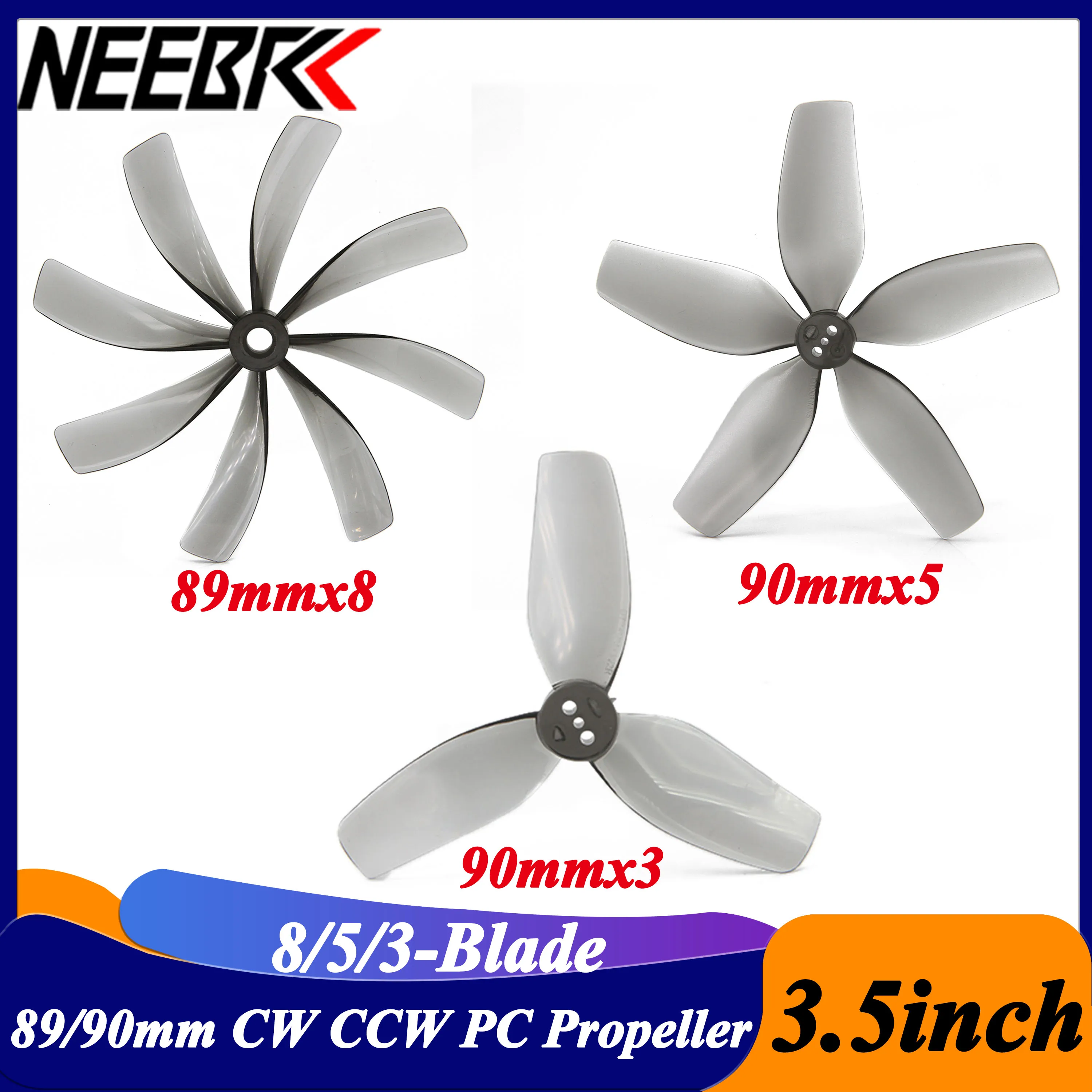 2Pairs 3,5 zoll 89x8 90x5 90x3 8/5/3-blatt CW CCW PC Prop 5mm/1,5mm Welle Propeller für FPV Racing Drone Quadcopter Cinewhoop DIY