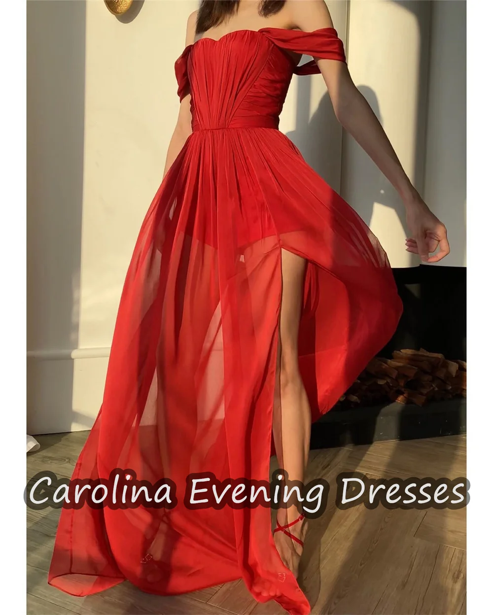 Carolina Chiffon A-line Off-the-shoulder Pleats Prom Gown Floor Length Simple Evening Elegant Party Dress for Women 2024