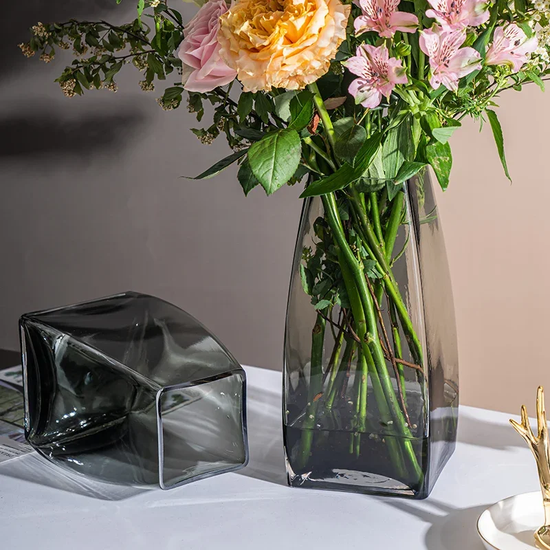 Flower Vase Nordic Room Decoration Home Decor Grey Glass Vase Home Accessories 유리화병 ваза Desktop Garden Jarrones кашпо
