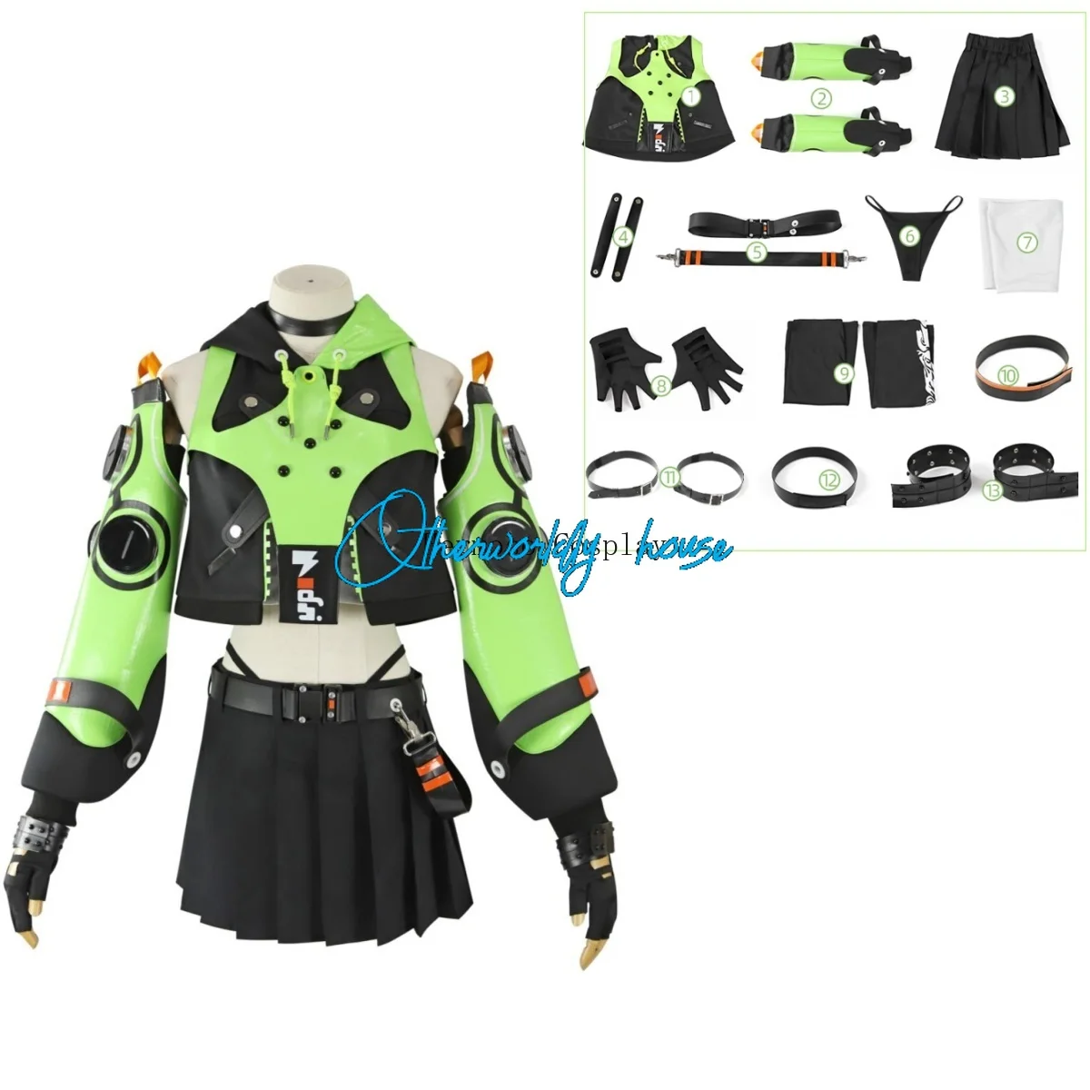 Game Zenless Zone Zero Anby Demara Cosplay Costume Set Gentle House Anby Demara Fluorescent Green Suit Cosplay Halloween Costume