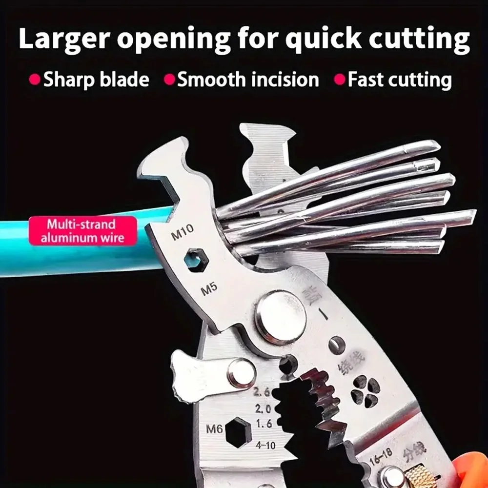 8 In 1 Cable Cutting Wire Stripper 8 Inch Scissor Stripping Pliers Cutter Multifunctional Large Opening Cutting Scissors Tool