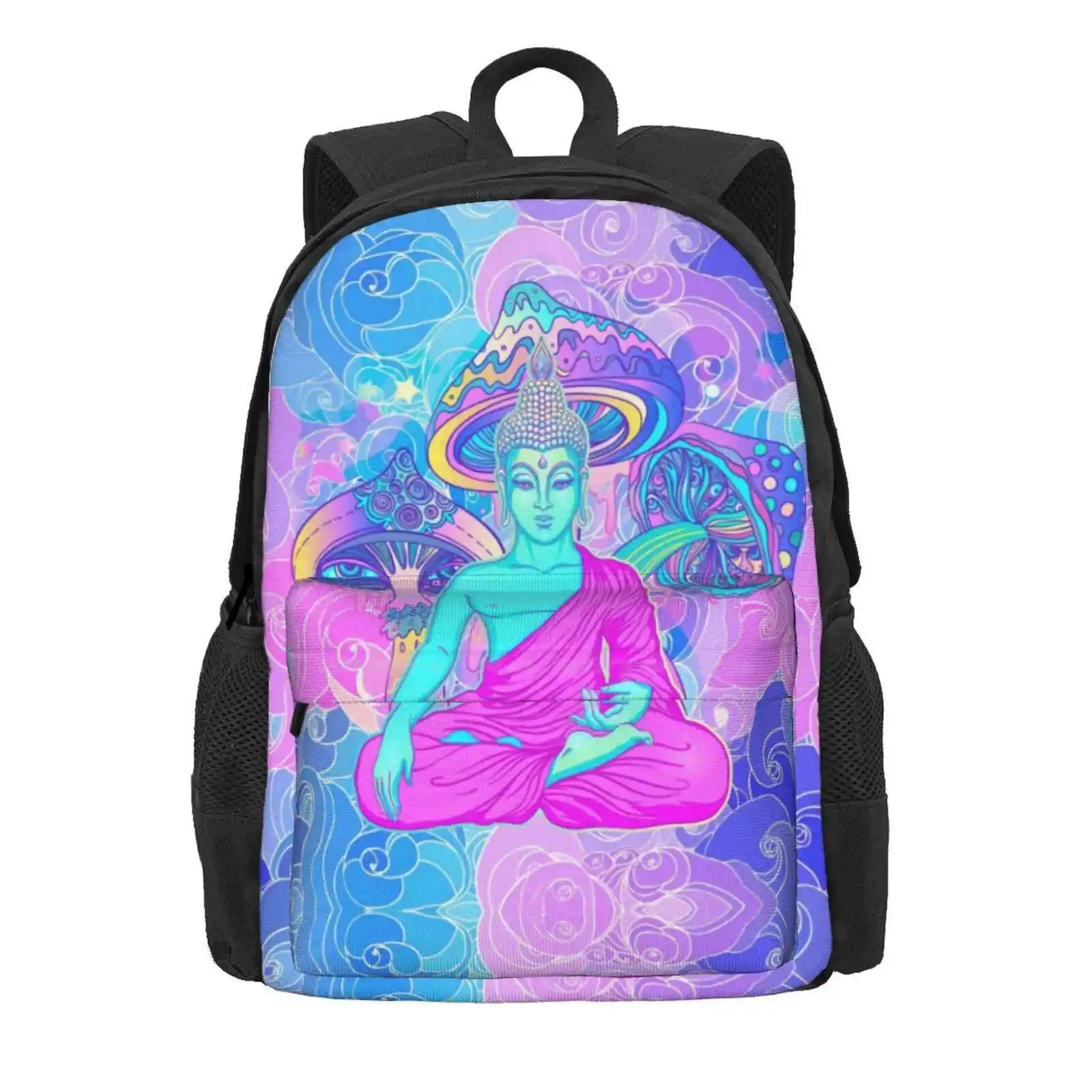 Trippy Buddha Hot Sale Schoolbag Backpack Fashion Bags 60S Acid Background Bad Buddhism Color Colourful Crazy Dmt Doodle Drug