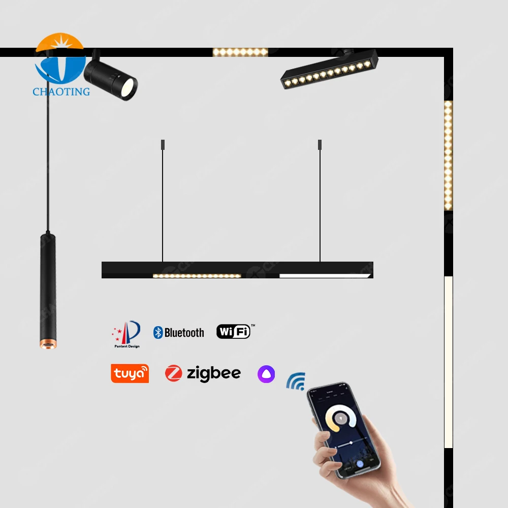 Recesso Teto Oculto Linear Luzes Pingente Spot, Tensão Segurança, LED Magnetic Sistema de Iluminação, 2 Fios Commercial Rail, Ac90-265V