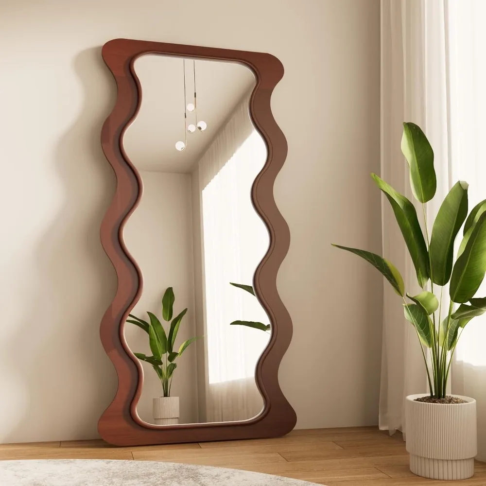 

Wavy Mirror 65" x 24", Wood Frame Full Length Mirror, Floor Mirror, Hanging or Leaning Against Wall for Bedroom