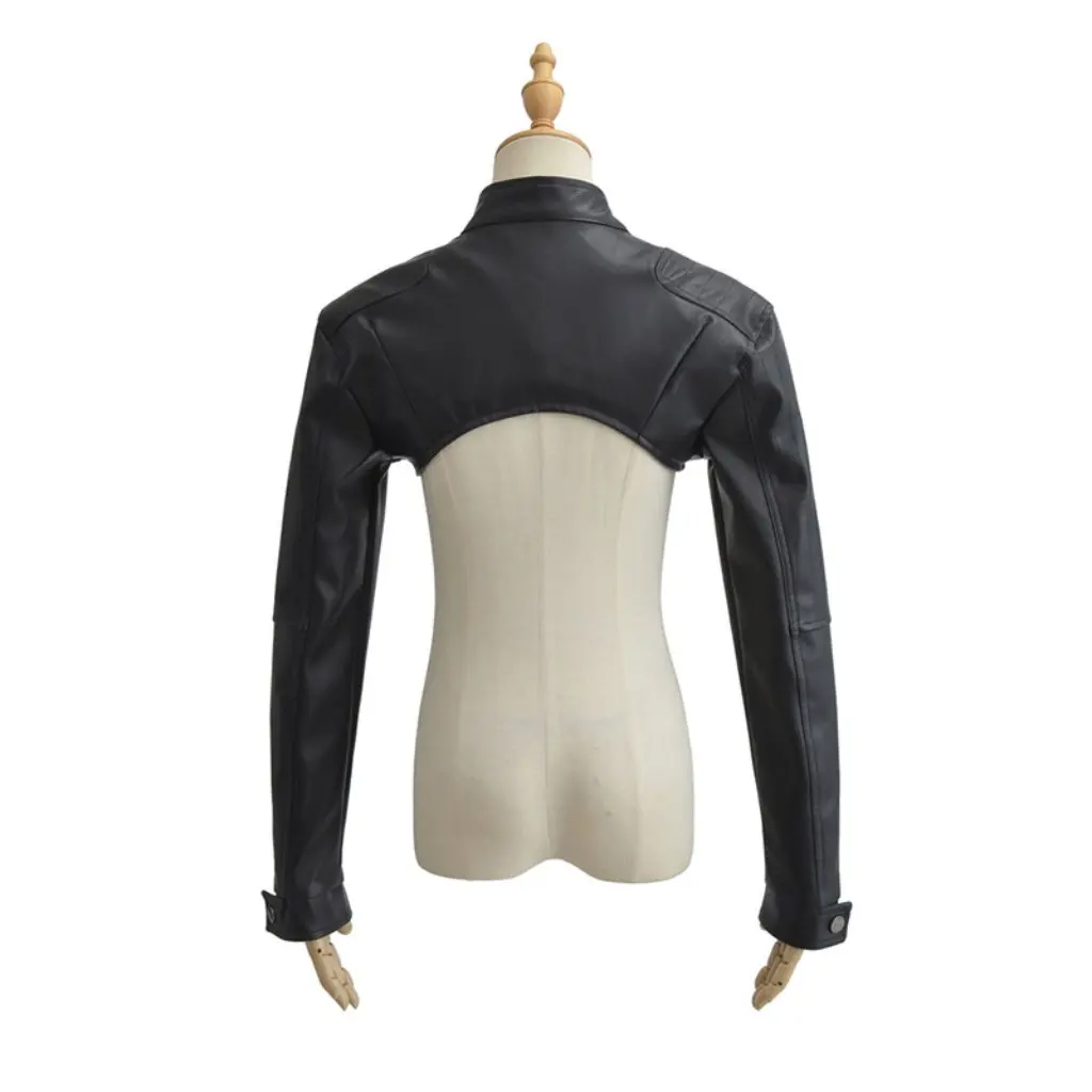 Damska czarna kurtka ze skóry PU w stylu cool hot girl, stójka, zamek błyskawiczny, bardzo krótka, nowa wiosenna, modna i stylowa odzież uliczna.