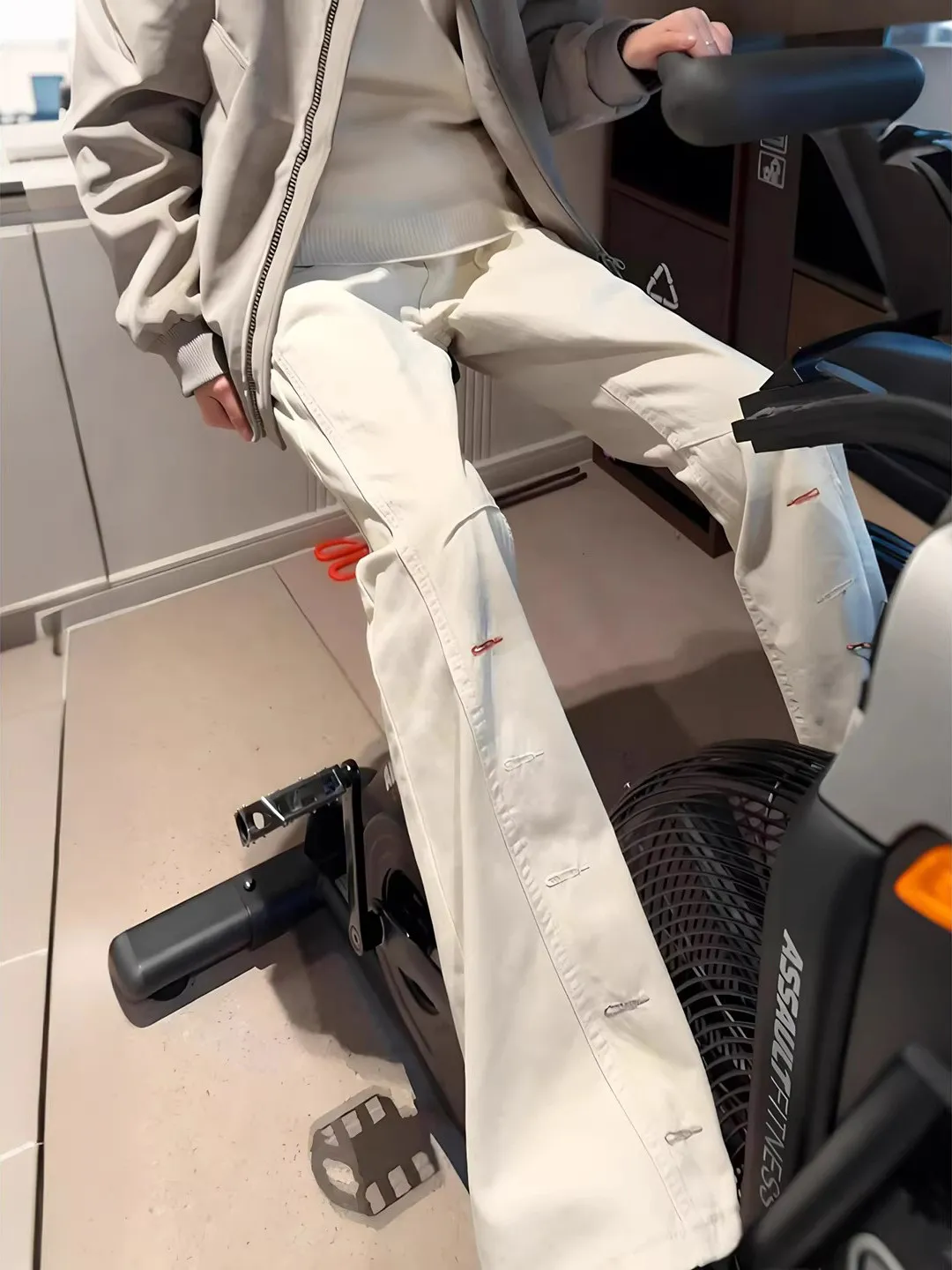 

Micro Flared Jeans Men's Sle Spring American Button Embroidery Fitn Straight Leg Long Pants Cotton Polyester Blend