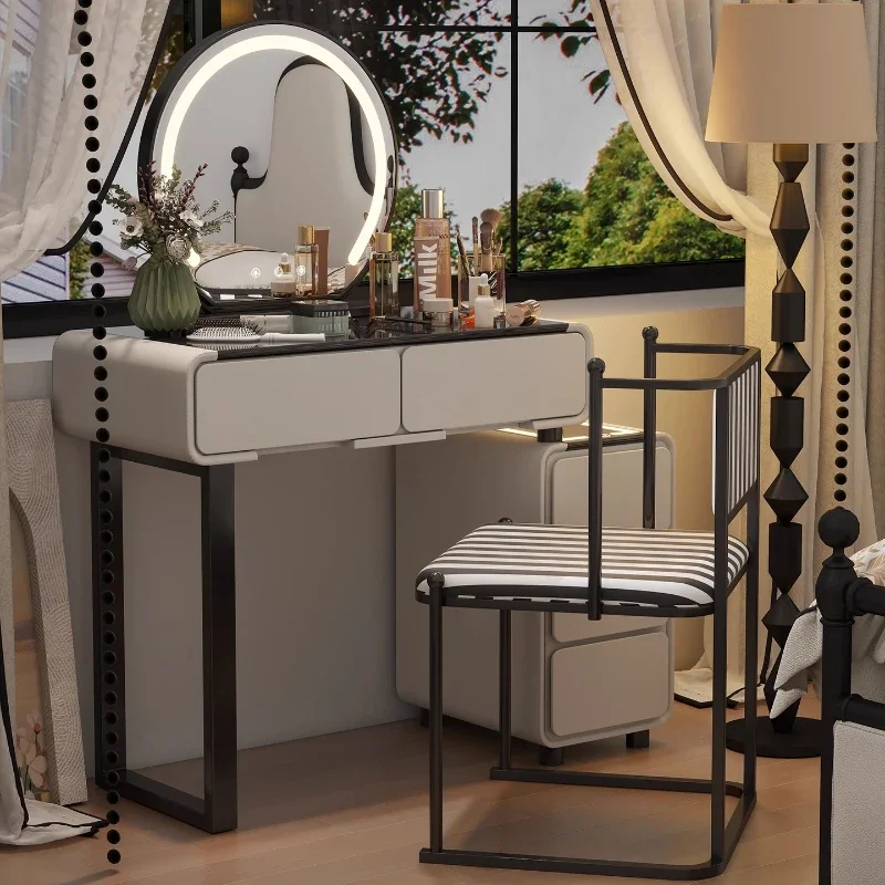 

Makeup Furniture Dressing Table with Led Mirror Corner Makeup Vanity Desk Dresser Room Drawers Tocador Dressers Clearance Tables