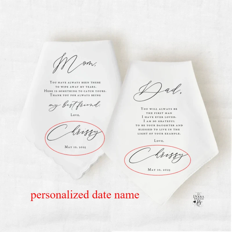 Personalized Name Date Wedding Handkerchief Gift Mother of The Bride Father of The Bride Wedding Gift Custom Gift From Daughter