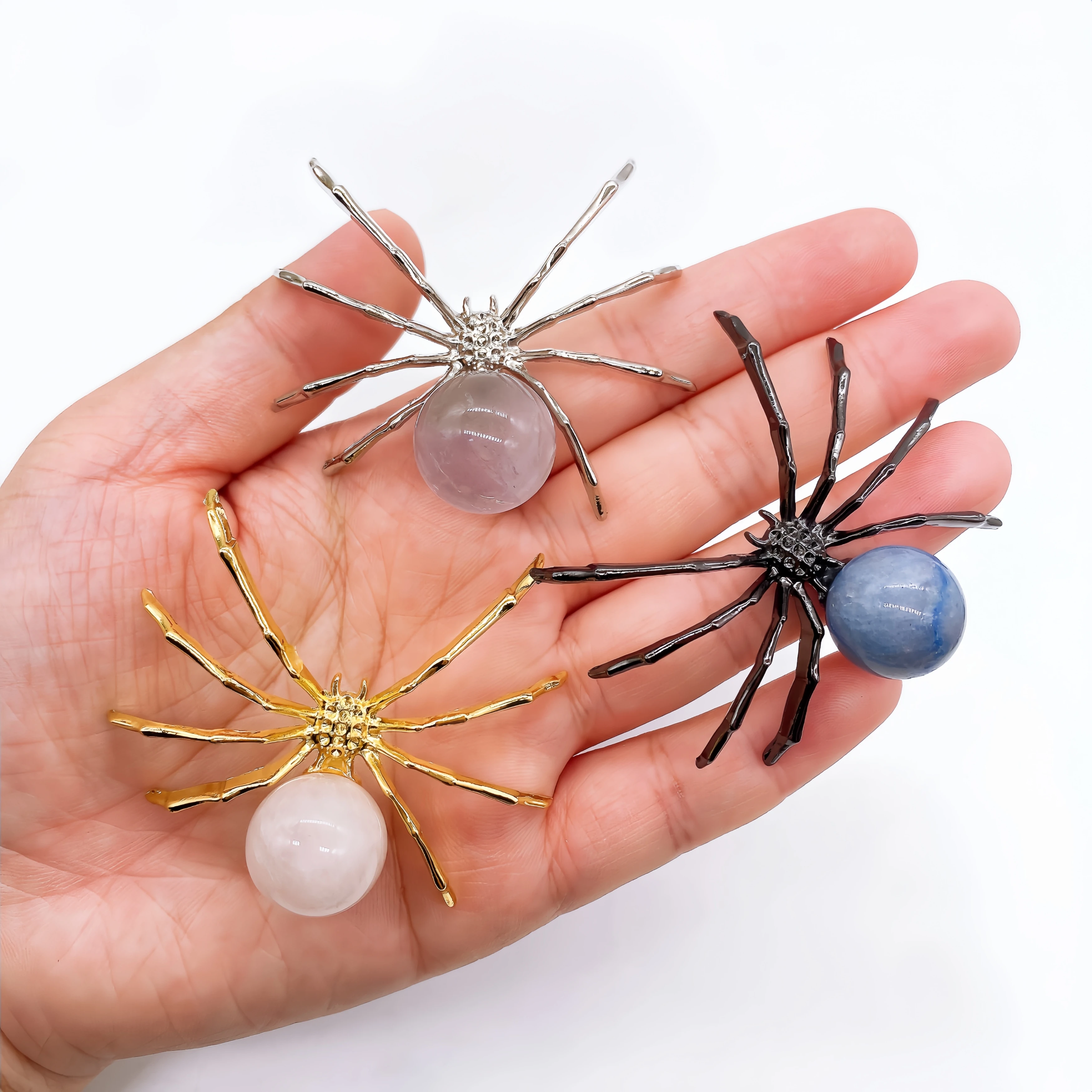 20mm Natural Crystal Metal Spider Sphere Stone Quartz Ball DIY Handmade Accessories Elegant Insect Animals Gift Home Decoration