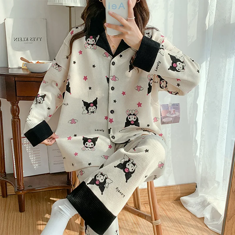 2023 New Sanrio Kuromi Cartoon Cotton Month Clothes Pregnant Women Pajamas Summer Long-Sleeved Autumn Kawaii Household Clothes