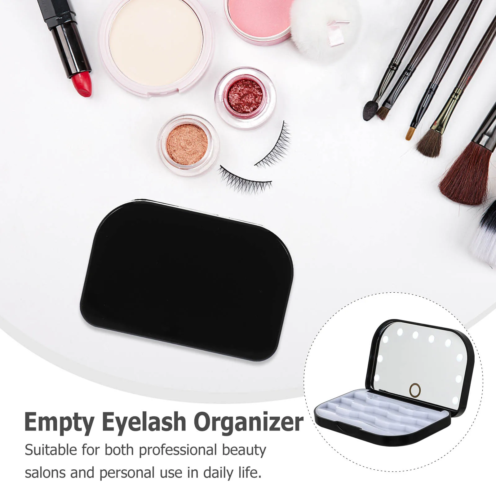 

LED Eyelash Storage Box Flip Top False Eyelash Organizer Compact Lash Case Mirror Storage Lightweight Portable Bag