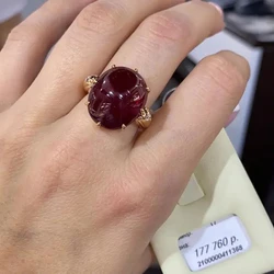 585 purple gold 14K rose gold inlaid dark ruby oval rings for women opening romantic retro style luxury engagement jewelry