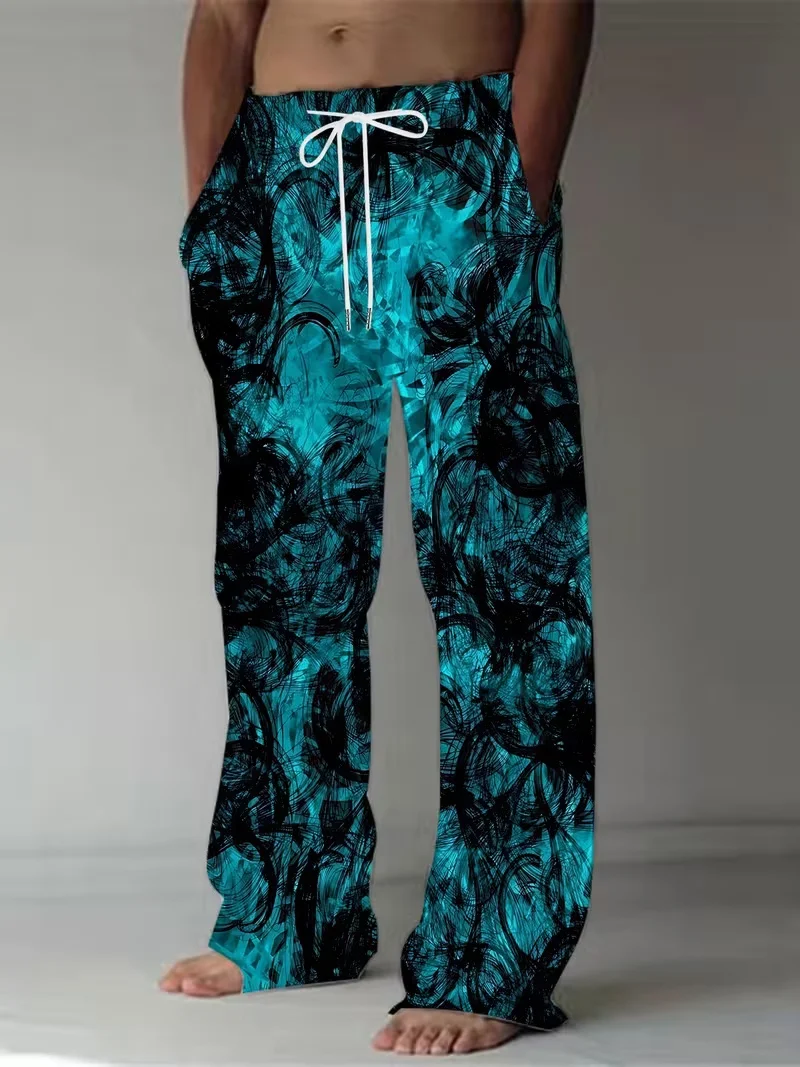 

Men's 3D Printed Casual Pants Abstract Graffiti Black Turquoise Gradient Perfect Couple Style Micro Elastic Fabric