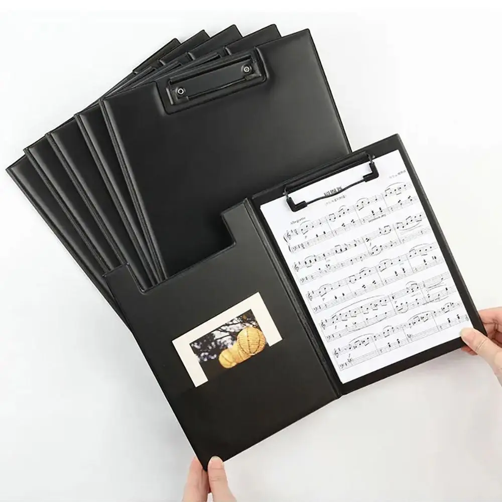 1Pcs Foldable A4 A5 Clipboard PU Leather Black Conference File Folder With Clip Buckle Ultra-Smooth Writing Pad Office Supply