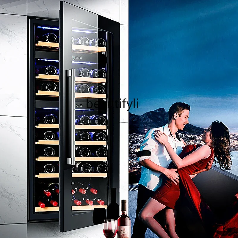 A61 Embedded wine cabinet, constant temperature wine cabinet, refrigerated ice bar, household small transparent glass refrigerat