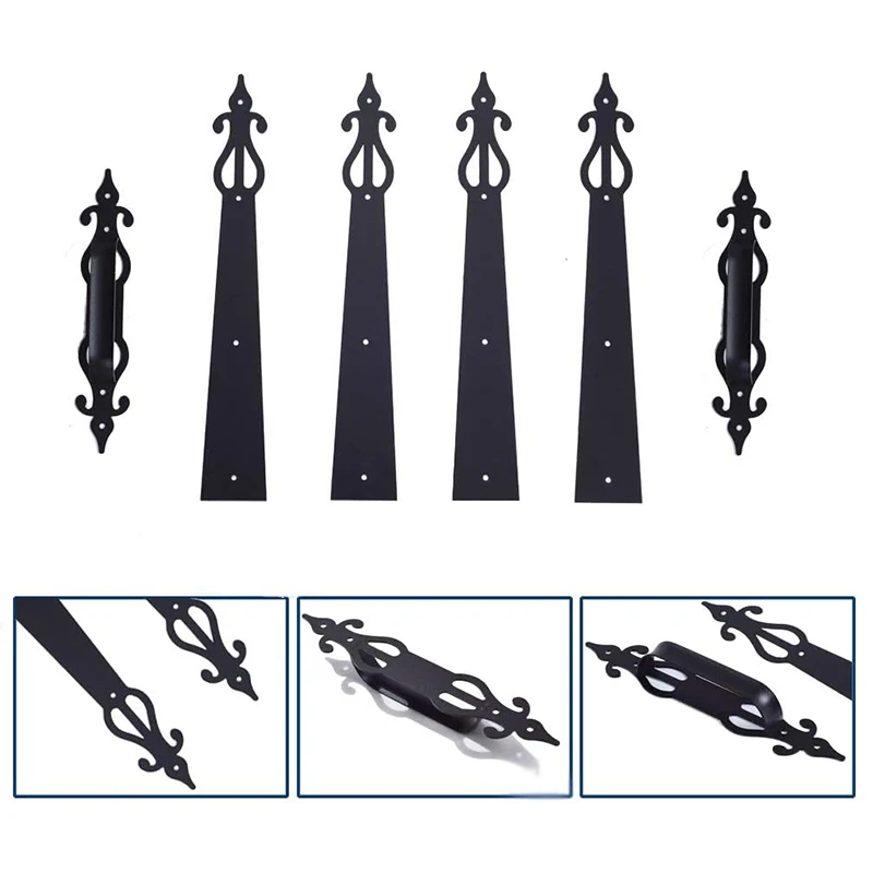 LWZH Decorative Carriage House Garage Handle Hinge Set Sliding Barn Door Hardware Kit Screw Mounted 2 Handles 4 Hinges