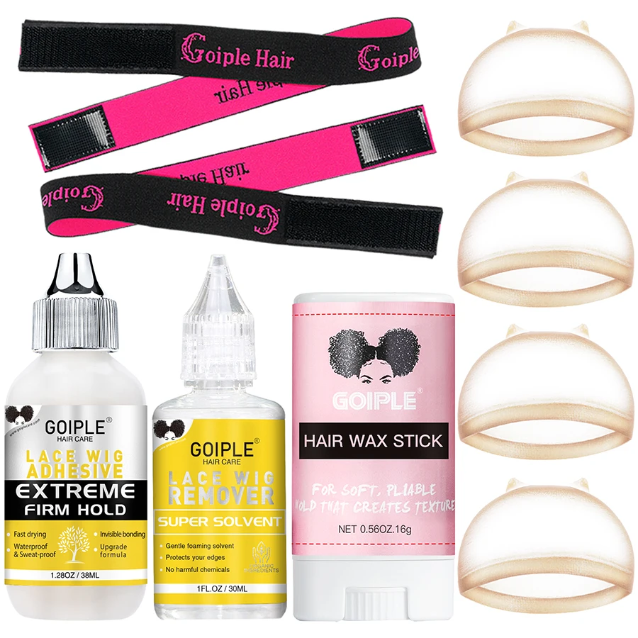 

Goiple Lace Wig Glue and Remover Kit with Hair Wax Stick Waterproof Extreme Hold Invisible Bond Professional Installation Set