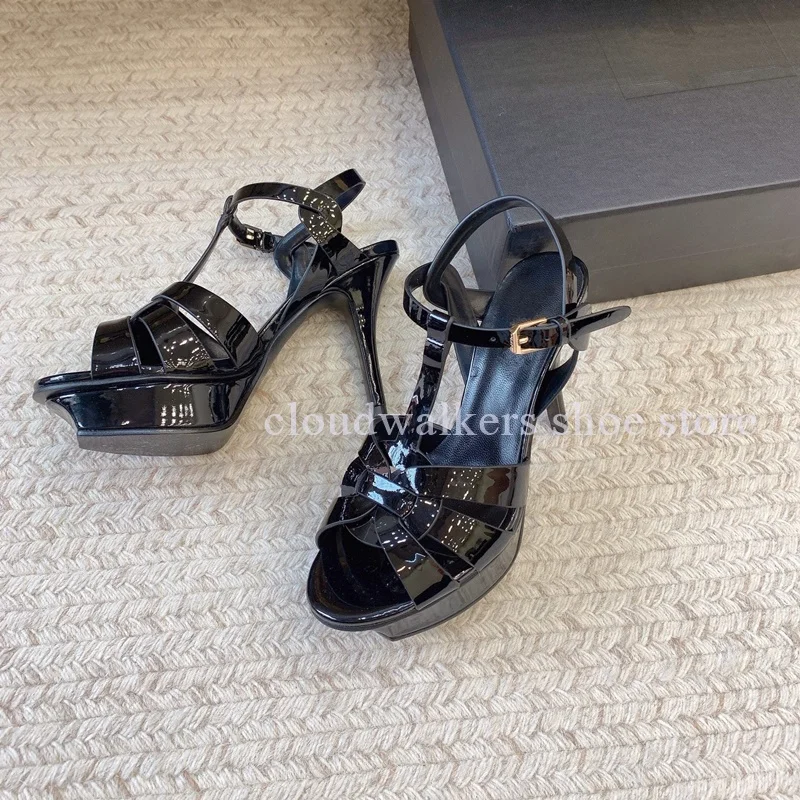 

Multicolor Cross Woven Strap Peep Toe Stiletto Sandals Ankle Strap Buckle Platform Hot Girl Fashion Banquet Versatile Sandals