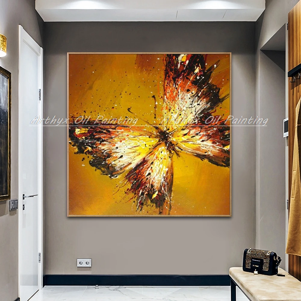 

Arthyx Hand Painted Abstract Butterfly Animal Oil Painting On Canvas,Modern Pop Art Wall Picture For Living Room,Home Decoration