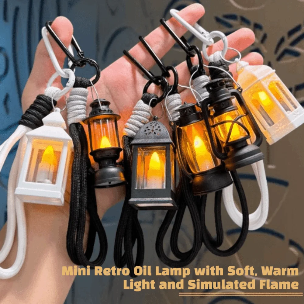 Small Decor Retro Style Mini Oil Lamp Portable Decorative LED Atmosphere Lamp Miniature Vintage Design Lantern Light Bag Charm