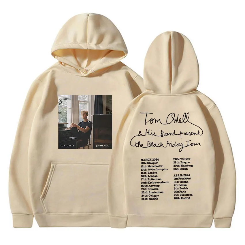 توم أوديل ألبوم جولة 2025 ميرش جرافيك هوديي ملابس رجالي الهيب هوب القوطية كم طويل البلوز عادية المتضخم الصوف هودي