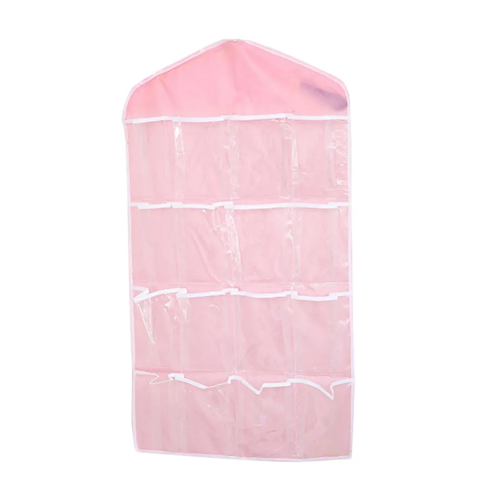 16 Grid Clear Hanging Storage Bag for Underwear Socks Bras Necklaces Hairpins Watches Bracelets Home Bedroom Bathroom Kitchen