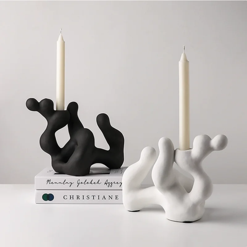 Home Decoration Candle Holder Ceramic Irregular Candlestick Wave Point Bedroom Atmosphere Photography Prop Wedding Decoration
