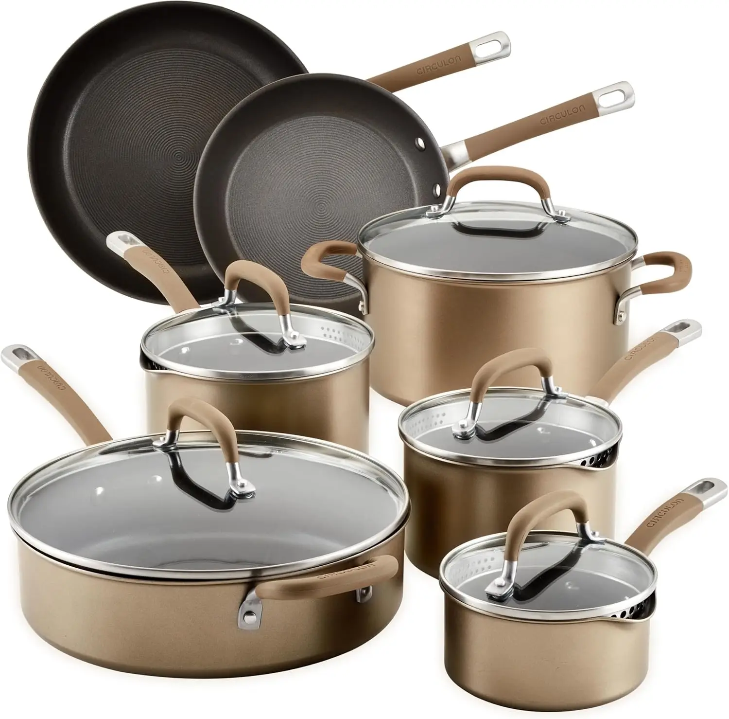 

Professional Hard-Anodized Nonstick Cookware Set, 12-Piece Induction Compatible Bronze Kitchenware
