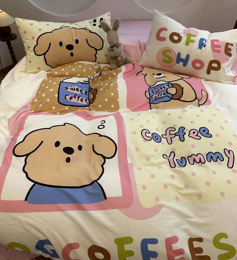 

Cute colorful dog letter bedding set 1.2 1.5 1.8 kid,twin full queen lovely cotton home textile bed sheet pillowcase quilt cover