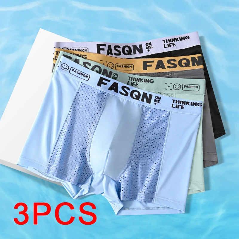

3PCS Luxury Underwear Men Underpants Thin Boxer Large Size Breathable Men's Panties Quick Drying Ice Silk Shorts Plus Underwears