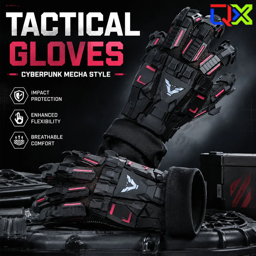 QX Tactical Gloves Mecha Style Sci-Fi Armor Mechanical Gloves Cosplay Functional Gear for Outdoor Costume