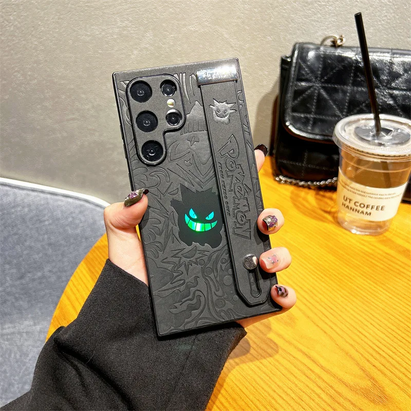 Cartoon Gengar Leather Laser Wristband Phone Case For Samsung Galaxy S25 S24 S23 S22 Ultra Plus A56 A55 A54 A36 Shockproof Cover view 2
