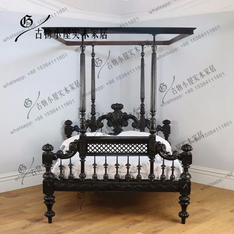 Retro style with bed mantle frame Roman column black light luxury single bed/can be customized