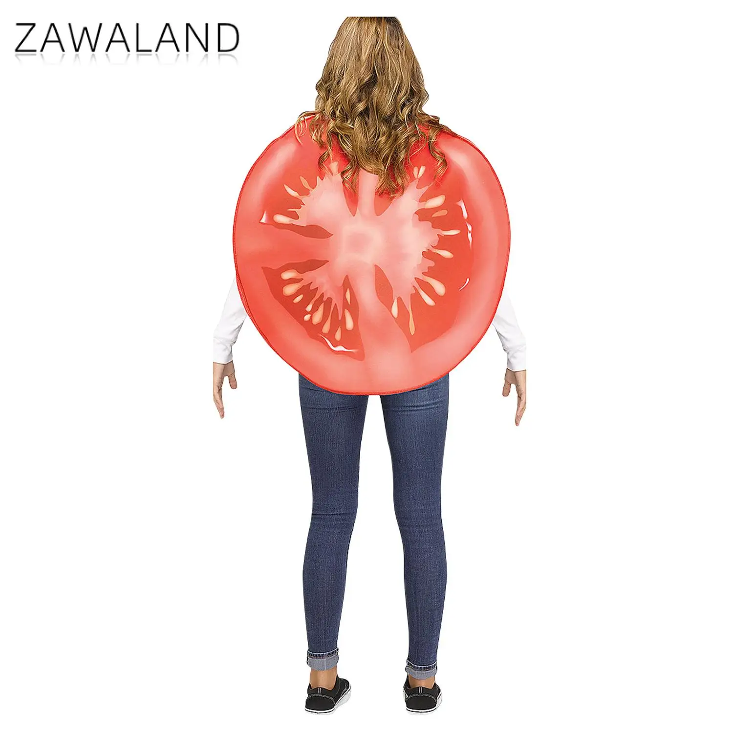 Zawaland Cosplay Tomato Printing Costume Woman Jumpsuit Carnival Funny Holiday Party Suit Onesie Show Disguisement Clothes