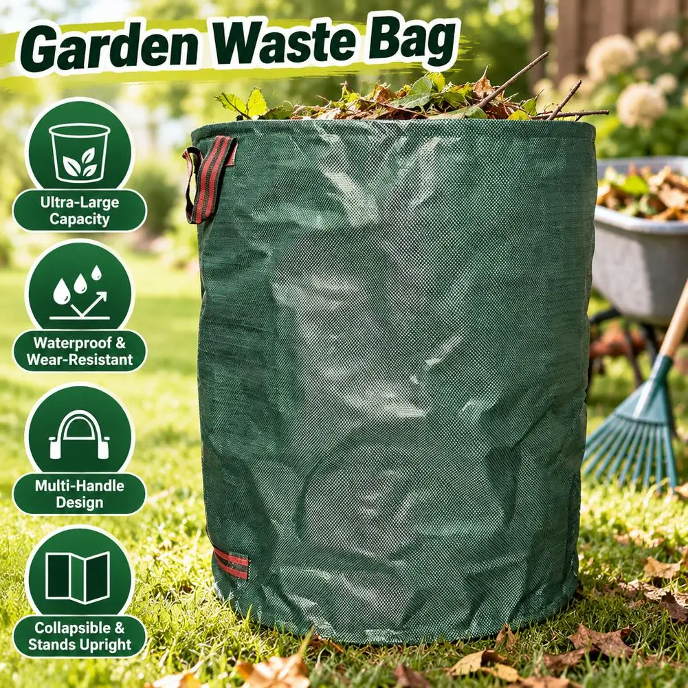 Heavy-Duty PP Garden Waste Bags Garden Canvas Yard Trash Container Round for Plant Leaf Waste Bag